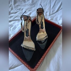 Jessica Rich Racy Black/Gold Chain High Heel Open-Toe Sandal Size